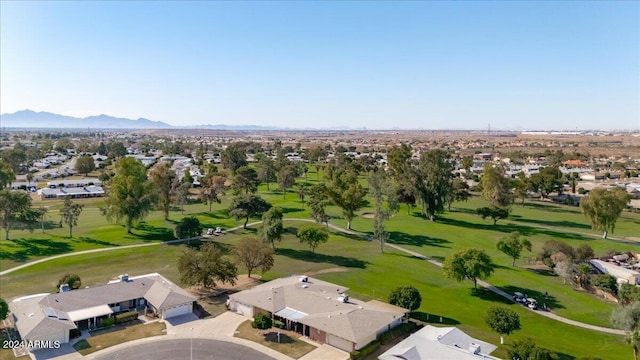 drone / aerial view featuring a mountain view