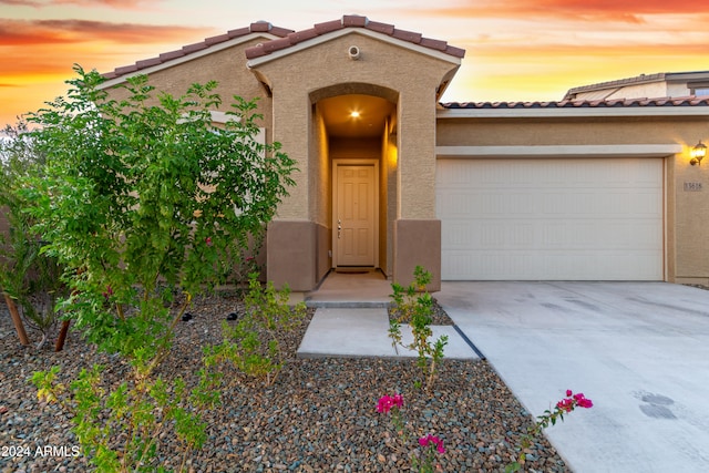 view of front of property with a garage