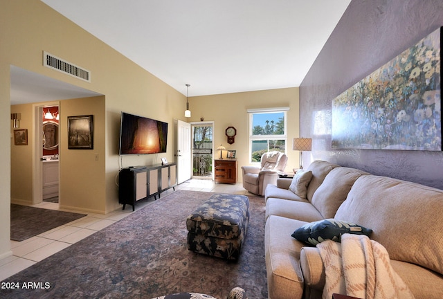 living room featuring light tile patterned flooring