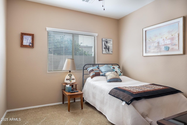 bedroom featuring carpet, visible vents, and baseboards