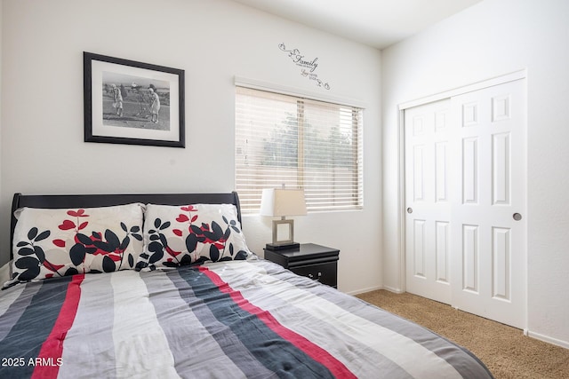 bedroom with a closet and carpet