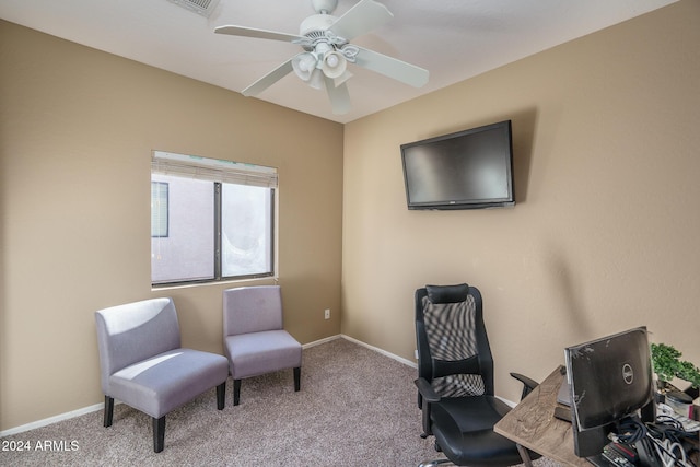 office featuring ceiling fan and carpet