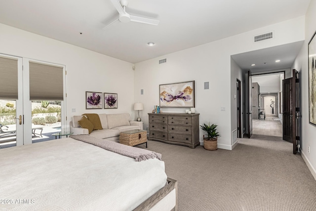 25825 N 106th Way, Scottsdale, AZ 85255 - bedroom with access to outside, light carpet, french doors, and a ceiling fan