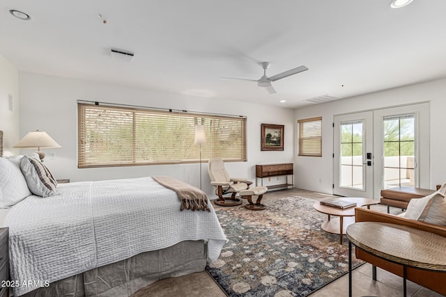 25825 N 106th Way, Scottsdale, AZ 85255 - bedroom featuring access to exterior, french doors, recessed lighting, and ceiling fan