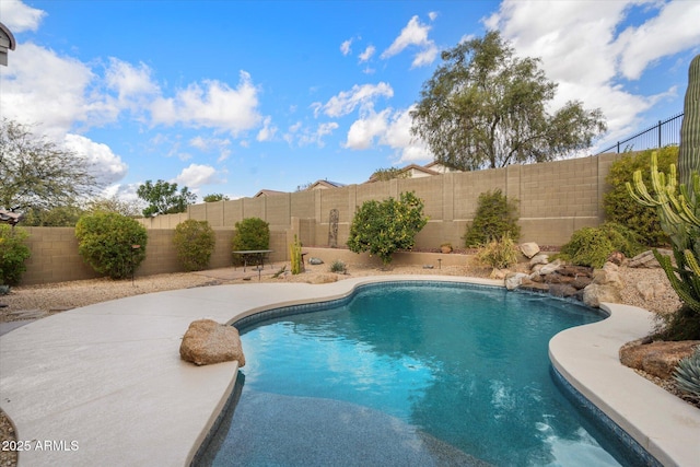 view of swimming pool with a fenced backyard and a fenced in pool