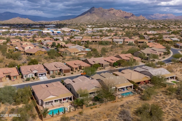 aerial view with a residential view and a mountain view