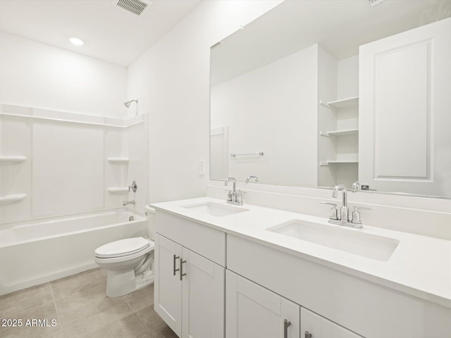 4032 S 176th Dr, Goodyear, AZ 85338 - bathroom featuring double vanity, bathtub / shower combination, tile patterned floors, and recessed lighting