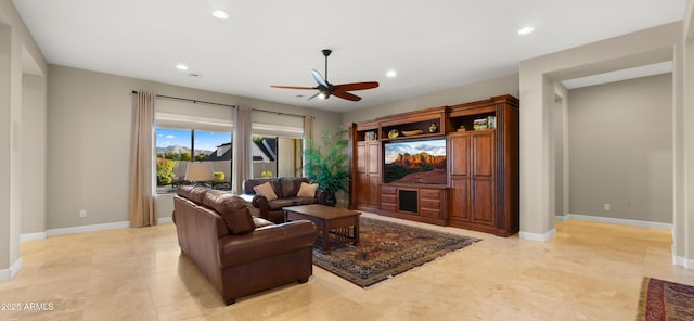 17755 E Colt Dr, Queen Creek, AZ 85142 - living room featuring recessed lighting, baseboards, and a ceiling fan