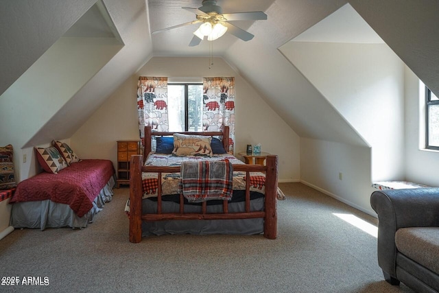 1449 Elk Dr, Forest Lakes, AZ 85931 - carpeted bedroom featuring vaulted ceiling and ceiling fan