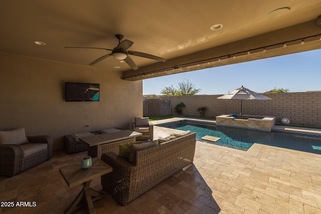 view of pool with an outdoor hangout area and a patio area