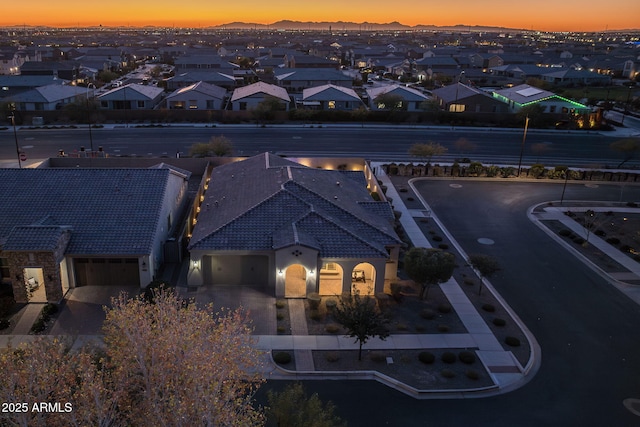 view of aerial view at dusk