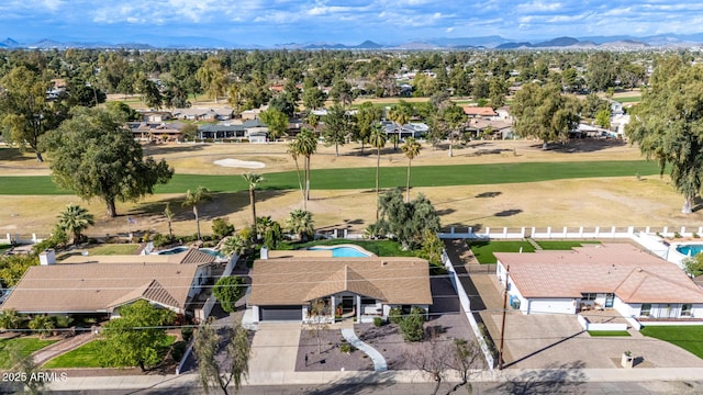 aerial view featuring a residential view and a mountain view