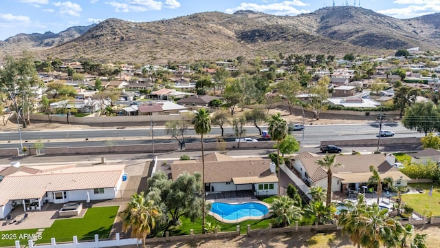 aerial view featuring a residential view and a mountain view