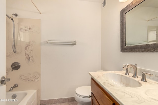 full bathroom with tile patterned flooring, vanity, toilet, and washtub / shower combination