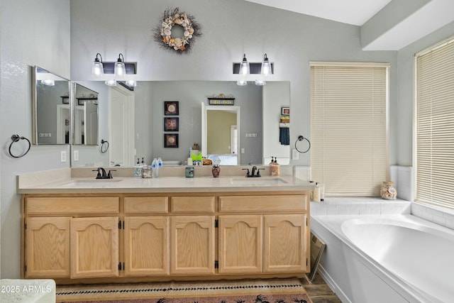 bathroom with vanity and a bathtub