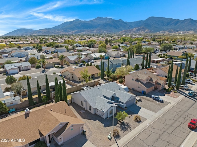 drone / aerial view featuring a mountain view