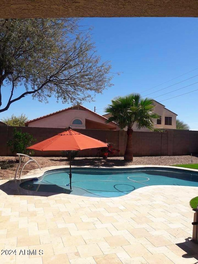 view of swimming pool featuring a patio