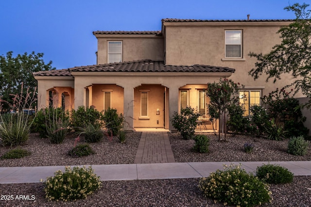 5016 S Curie Way, Mesa, AZ 85212 - mediterranean / spanish house featuring covered porch, stucco siding, and a tiled roof