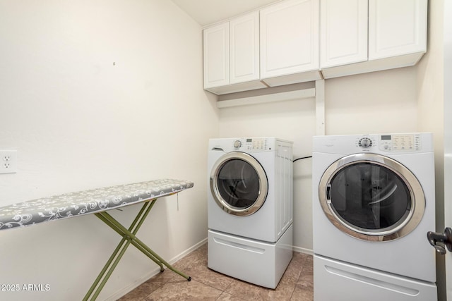 5016 S Curie Way, Mesa, AZ 85212 - laundry area featuring cabinet space, separate washer and dryer, and light tile patterned floors