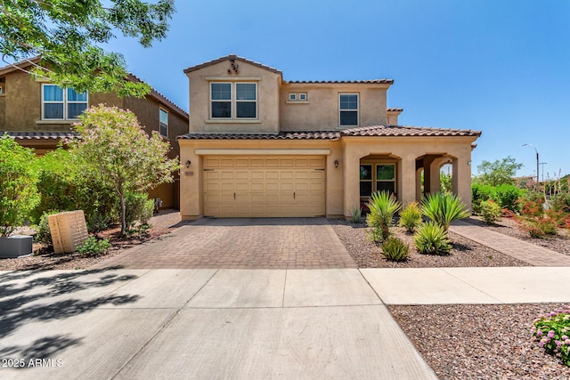 5016 S Curie Way, Mesa, AZ 85212 - mediterranean / spanish-style house featuring driveway, stucco siding, a garage, and a tile roof