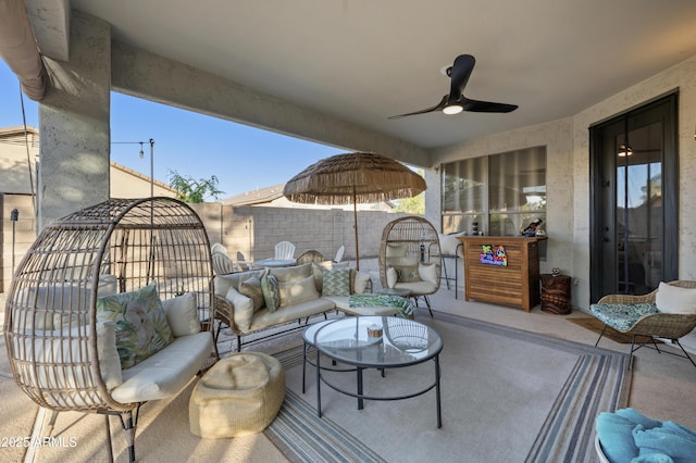 view of patio / terrace featuring an outdoor hangout area and ceiling fan