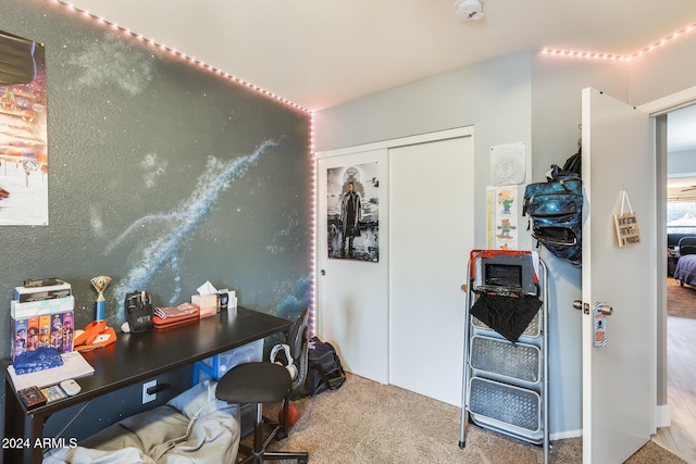 view of carpeted home office