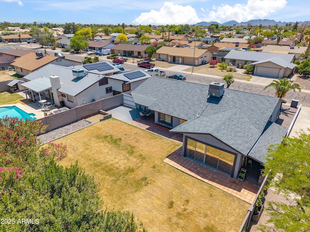 aerial view with a residential view and a mountain view