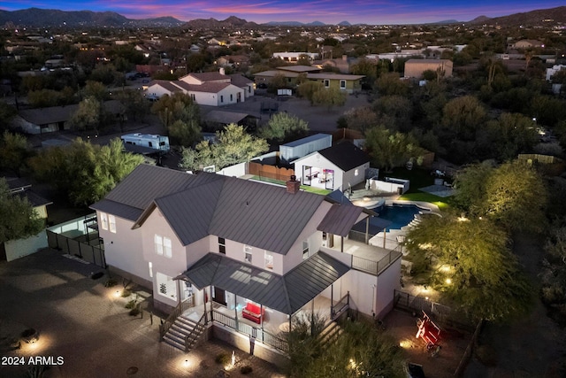 view of aerial view at dusk