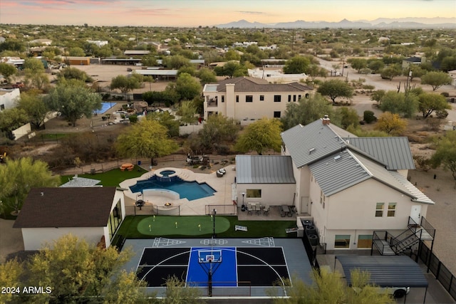 view of aerial view at dusk