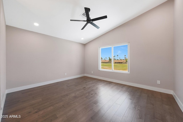 7535 W Kimberly Way, Glendale, AZ 85308 - spare room featuring lofted ceiling, ceiling fan, baseboards, dark wood-type flooring, and recessed lighting