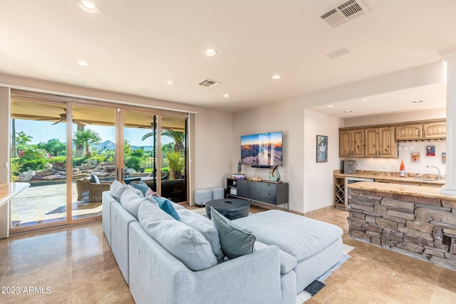 living room with sink