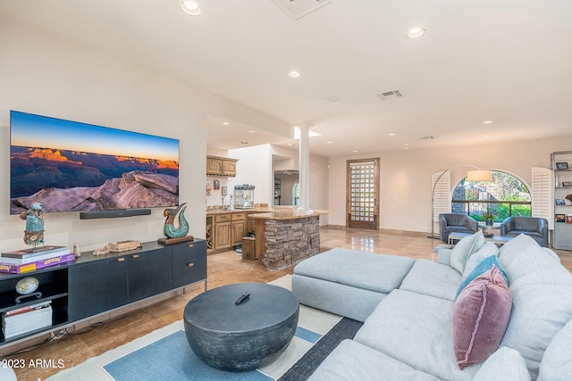 living room with light hardwood / wood-style floors