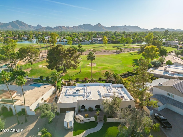 bird's eye view featuring a water and mountain view