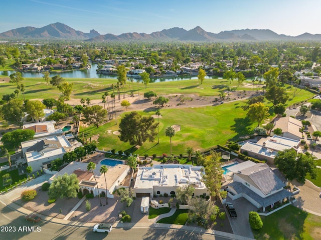 aerial view with a water and mountain view