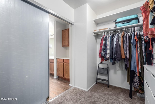 spacious closet featuring light hardwood / wood-style flooring