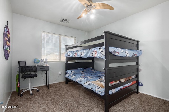 bedroom featuring carpet and ceiling fan