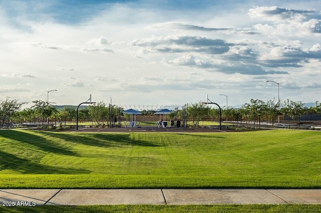 view of community with a yard and basketball hoop