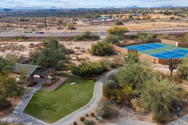 drone / aerial view featuring a mountain view