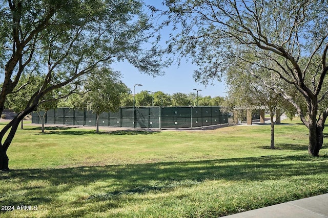 view of property's community with a lawn