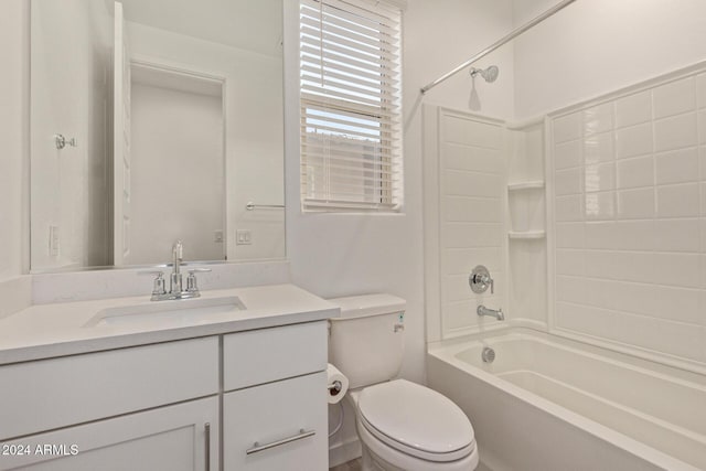 full bathroom with vanity, shower / bath combination, and toilet