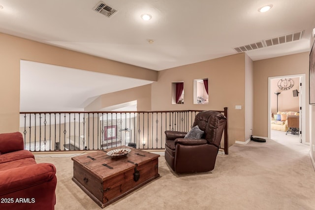 living room with light carpet