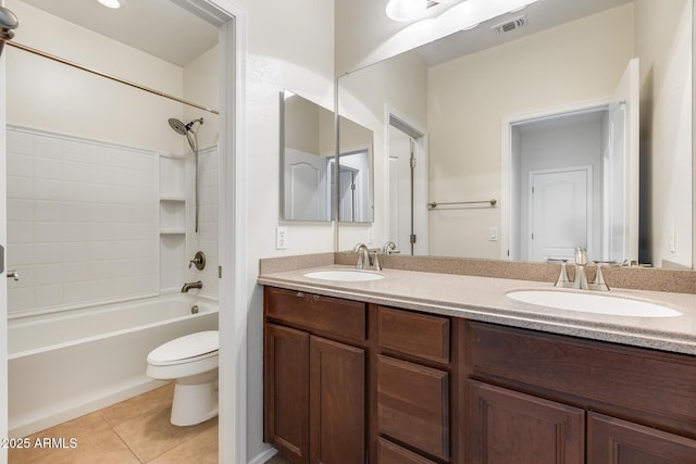 9165 W Mine Trl, Peoria, AZ 85383 - full bathroom with toilet, double vanity, tile patterned floors, and shower / washtub combination