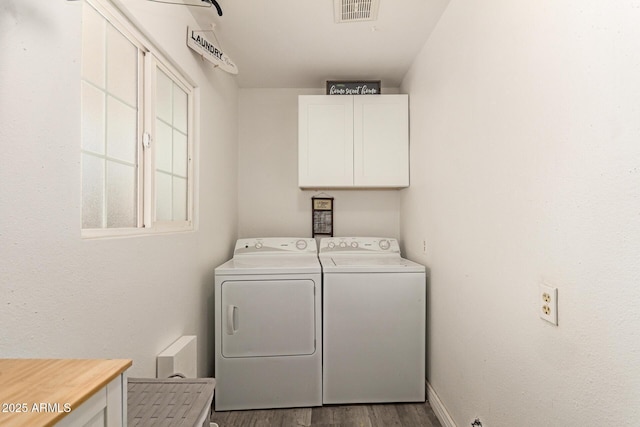 6802 S 47th St, Phoenix, AZ 85042 - laundry area featuring cabinet space, washing machine and clothes dryer, and dark wood-type flooring