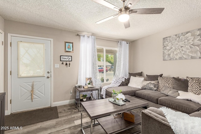 6802 S 47th St, Phoenix, AZ 85042 - living area with light wood-type flooring, ceiling fan, and a textured ceiling