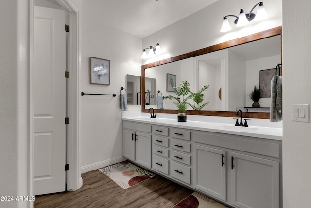 bathroom featuring hardwood / wood-style floors and vanity