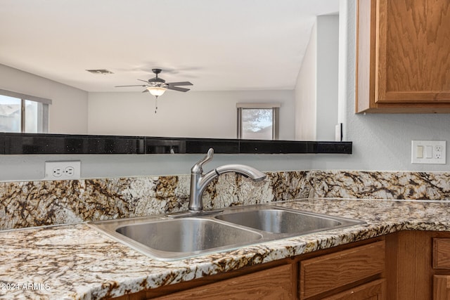 details with ceiling fan and sink