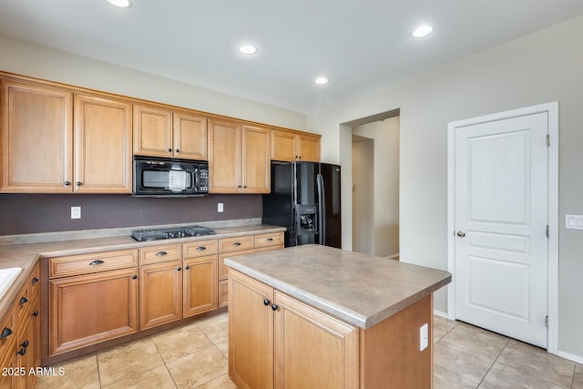 19617 S 190th St, Queen Creek, AZ 85142 - kitchen featuring black appliances, light tile patterned flooring, recessed lighting, a kitchen island, and light countertops