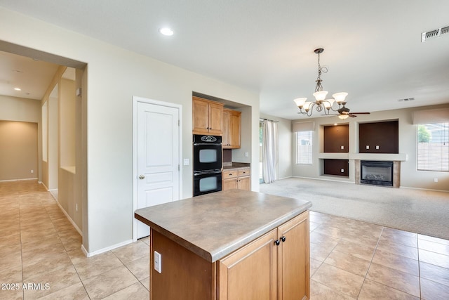 19617 S 190th St, Queen Creek, AZ 85142 - kitchen featuring a chandelier, a kitchen island, light tile patterned flooring, and baseboards