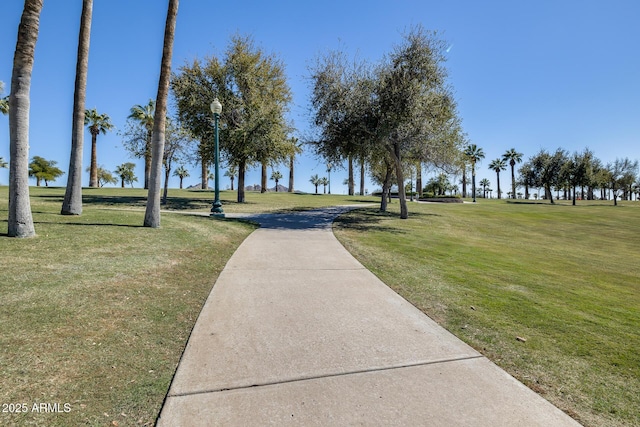 view of home's community with a yard