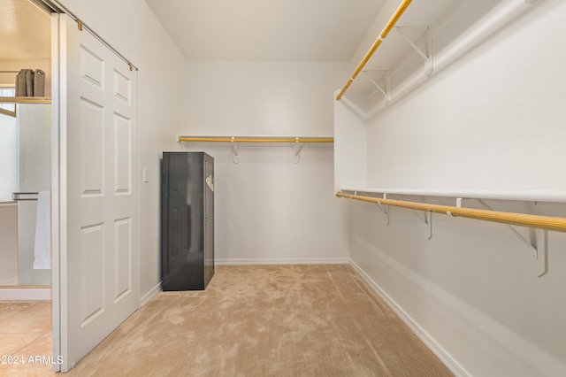 walk in closet featuring carpet floors